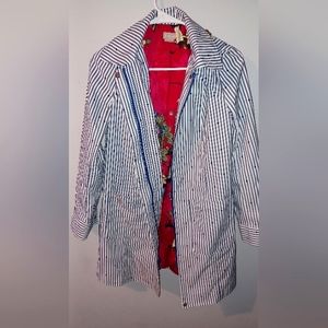 Chicos pinstrip floral hooded rain jacket